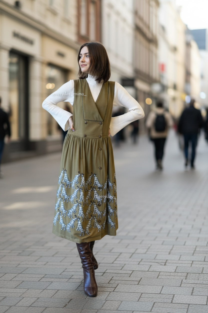 A Joyful Find for Mina Fans — The Newly Released wolf & flower Cache-Cœur Dress in Khaki